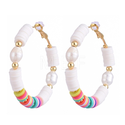 Basketball Wives Style Brass Heishi Beaded Hoop Earrings EJEW-JE04086-1