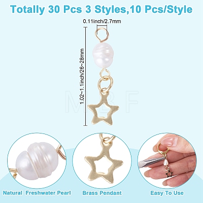 30Pcs 3 Styles Natural Cultured Freshwater Pearl & 201 Stainless Steel Pendants PALLOY-TAC0316-1
