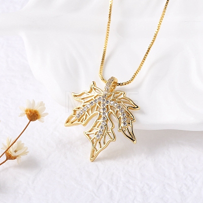 Brass Micro Pave Clear Cubic Zirconia Pendant Necklaces for Women NJEW-D305-03G-02-1