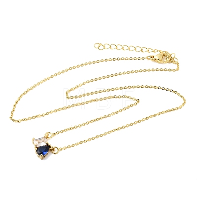 Brass Pave Cubic Zirconia Rectangle & Teardrop Pendant Cable Chain Necklaces KK-CBAB173-05G-02-1