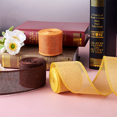 Yilisi 3 Rolls 3 Colors Polyester Imitation Linen Wrapping Ribbon OCOR-YS0001-02B-1