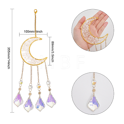 Hanging Moon Sun Catcher with Teardrop Glass Prisms for Windows HJEW-PH01733-02-1