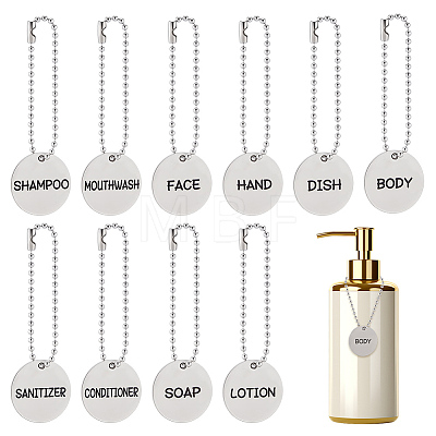 10Pcs 10 Styles 304 Stainless Steel Soap Tags with Chain AJEW-FG0005-65-1