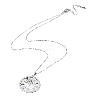 201 Stainless Steel Sun with Moon Phase Pendant Necklace with Cable Chains NJEW-Q317-04P-1