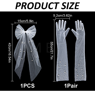 Cloth Bride Long Mesh Gloves & Acetate Hair Barrettes Kits AJEW-DR0002-62-1