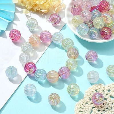 50Pcs UV Plating Rainbow Iridescent Acrylic Beads PACR-CJ0001-28-1