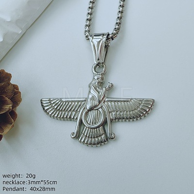 304 Stainless Steel Eagle Farvahar Symbol Pendant Necklaces for Women FS-WG9C048-01-1