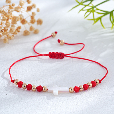 Adjustable Glass & Brass Beads Braided Bead Bracelets KF3798-7-1