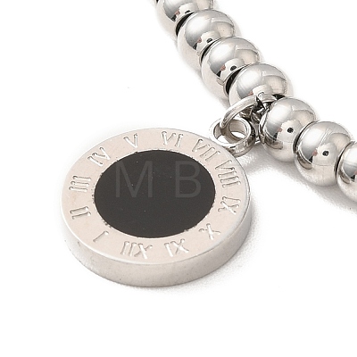 304 Stainless Steel Roman Numeral Flat Round Charm Bracelet with Enamel BJEW-B057-11P-1