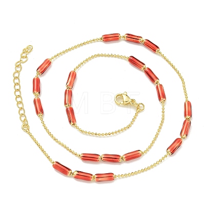 Brass Enamel Column Link Chain Necklaces NJEW-H039-05G-02-1