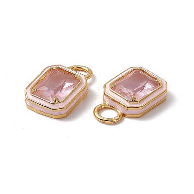 Pink Glass Rectangle Pendants KK-I696-10G-1