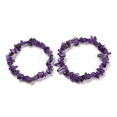 Natural Amethyst Chip Beaded Stretch Bracelet X-G-H294-01B-02-1