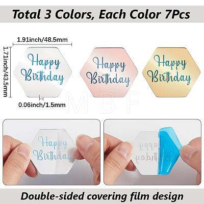 21Pcs 3 Colors Mirror Effect Acrylic Birthday Cupcake Insert Card Decoration AJEW-SP0001-67B-1