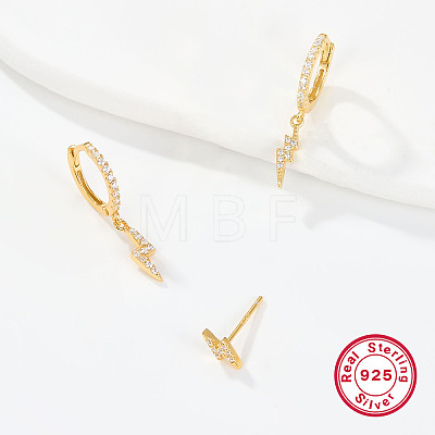 3 Pair 3 Style Cubic Zirconia Lighting Dangle Hoop Earrings & Stud Earrings EJEW-F317-35G-1