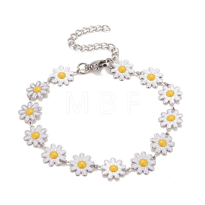 Enamel Daisy Link Chains Bracelet BJEW-P271-01P-1