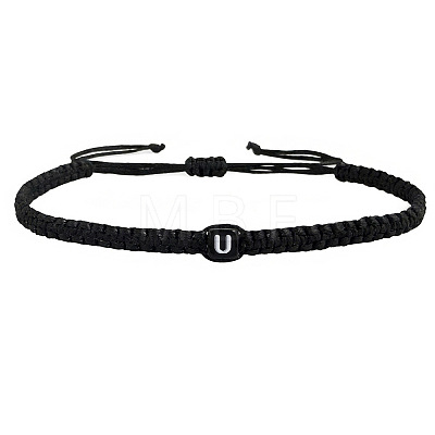 Adjustable Handmade Woven Waxed Cord Braided Bracelets with Acrylic Letter Beads OI4298-21-1