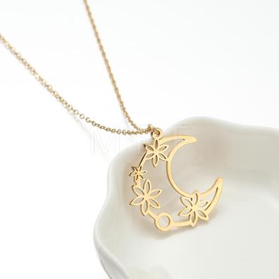 304 Stainless Steel Hollow Pendant Cable Chain Necklaces for Women WGAEFC1-02-1