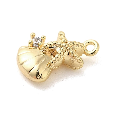 Marine Animal Theme Golden Brass Micro Pave Clear Cubic Zirconia Pendants KK-U031-01G-03-1