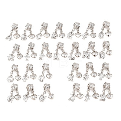 Alphabet Brass Micro Pave Clear Cubic Zirconia Pendants KK-Z151-20P-1