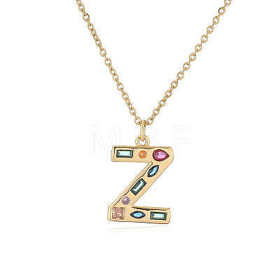 Brass Pave Colorful Cubic Zirconia Initial Pendant Necklaces for Women FS-WG02860-26-1