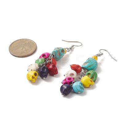 Dyed Synthetic Turquoise Skull Dangle Earrings EJEW-TA00224-1