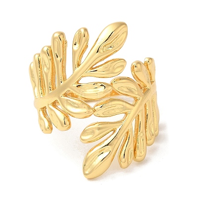 Leaf Brass Open Cuff Rings RJEW-U008-48G-1