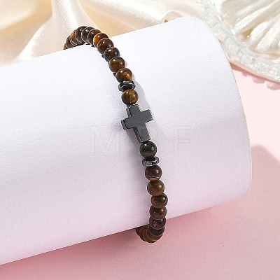 Non-magnetic Synthetic Hematite & Natural Mixed Gemstone Beaded Stretch Bracelets for Women Men BJEW-JB14012-1