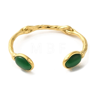 304 Stainless Steel Cuff Bangle with Natural Green Agate BJEW-Q773-08G-1