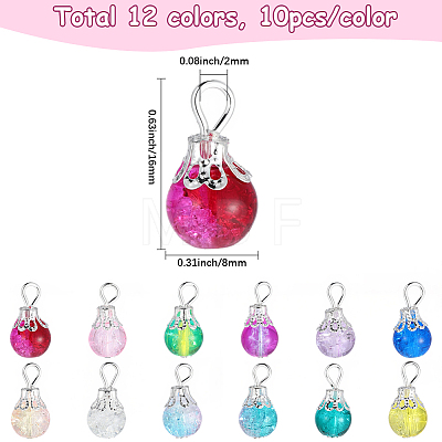 120Pcs 12 Colors Round Crackle Glass Pendants PALLOY-BM00015-1
