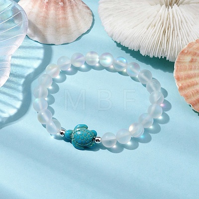 3Pcs Beach Dolphin & Turtle & Starfish Dyed Synthetic Turquoise Bead Bracelets BJEW-JB10252-1