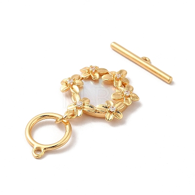 Brass Pave Clear Cubic Zirconia Toggle Clasps KK-M243-09G-01-1