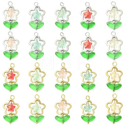 10Pcs 5 Colors Flower Glass Pendants PALLOY-FS00078-1