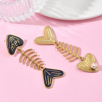 304 Stainless Steel Enamel Dangle Stud Earrings for Women EJEW-L315-06G-01-1