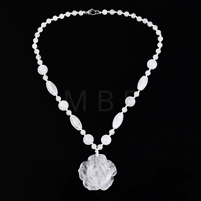 Natural Quartz Crystal Flower Pendant Necklaces NJEW-N064-08B-1
