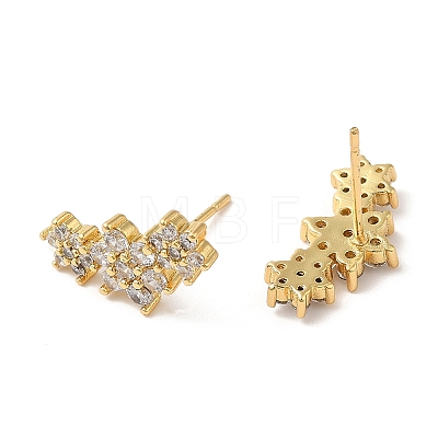 Rack Plating Brass Heart Stud Earrings with Cubic Zirconia EJEW-D061-50G-1