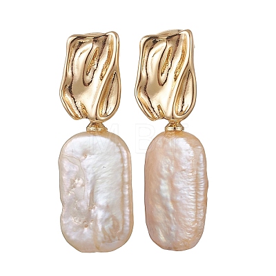 Rectangle Natural Keshi Pearl Dangle Stud Earrings EJEW-JE06975-1