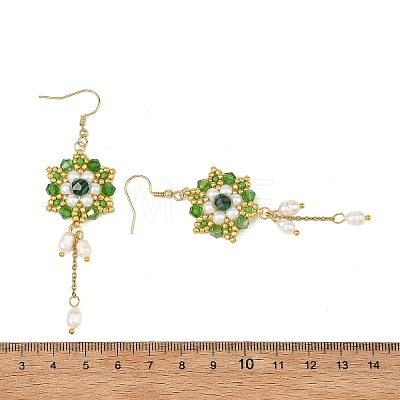 Handmade Glass Beaded with 304 Stainless Steel Hook Dangle Earrings EJEW-MZ00808-01-1