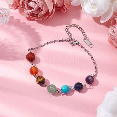 Natural & Synthetic Mixed Gemstone Round Beaded Bracelets BJEW-JB11058-02-1