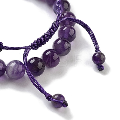 Natural Amethyst Round Beaded Stretch Bracelets & Braided Bead Bracelets BJEW-K251-04A-1