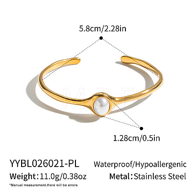 Imitation Pearl Oval 304 Stainless Steel Cuff Bangles for Women KB1970-1-1