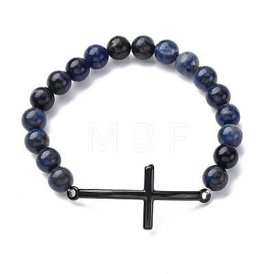 Round Natural Sodalite Bead Stretch Bracelets BJEW-F493-08EB-02-1