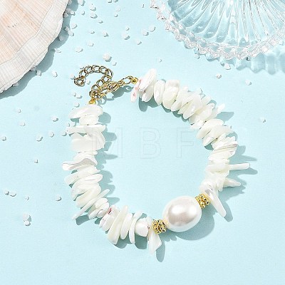 Ocean Oval Shell Pearl & Natural Shell Chip Beaded Bracelets for Women BJEW-JB14396-1