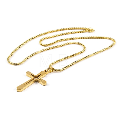 Cross 201 Stainless Steel Pendant Necklaces NJEW-F320-02G-1