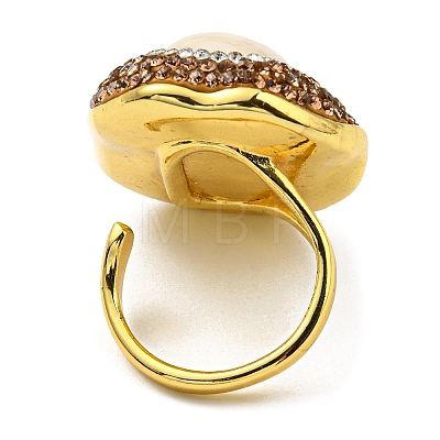 Natural Shell Oval Open Cuff Ring with Rhinestone RJEW-D005-04G-1