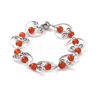 Natural Gemstone with Alloy Heart Beaded Stretch Bracelet for Women BJEW-JB09080-1