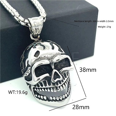 Hip Hop Style 304 Stainless Steel Skull Pendant Necklaces for Men CH7437-1