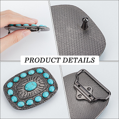 1Pc Rectangle Alloy & Synthetic Turquoise Buckles FIND-CL0002-38B-1
