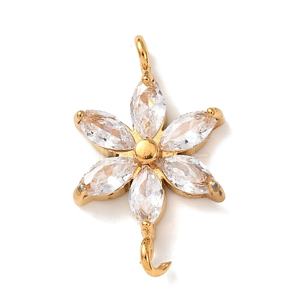 304 Stainless Steel Pave Cubic Zirconia Flower Links Connector Charms STAS-T026-03C-02G-1