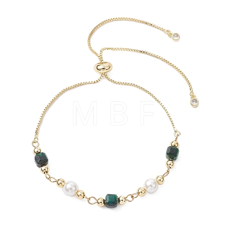 Dyed & Heated Natural Tiger Eye Cube & Shell Pearl Round Beads Link Bracelets BJEW-JB12907-03-1