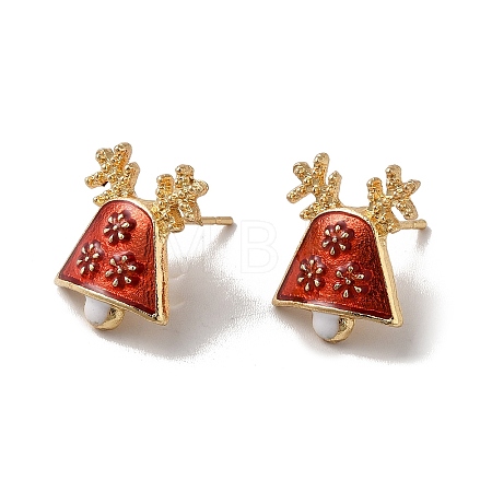 Christmas Bell Alloy Enamel Stud Earrings for Women X-EJEW-E284-08LG-1